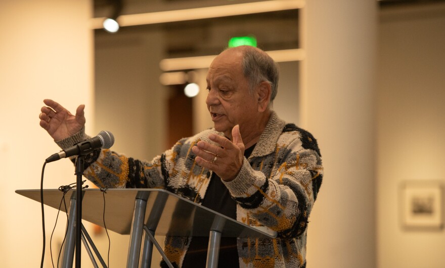 Cheech speaking to all in attendance for the Cheech statue unveiling.