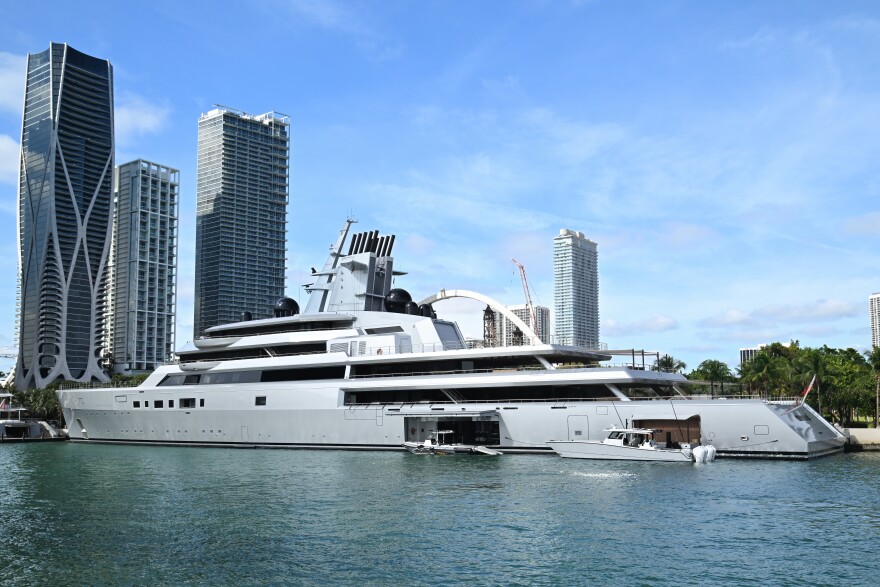 Yacht "Dragonfly" owned by Google co-founder Sergey Brin is seen docked in Miami on Thursday, Dec. 4, 2025, Miami, Fla. 