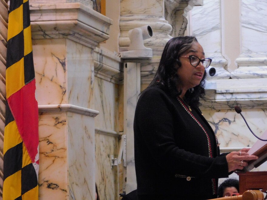 New Maryland Speaker of the House Joseline Peña-Melnyk delivers her first address the the House of Delegates as its top leader on Tuesday, December 16, 2025 at the State House in Annapolis, Md.