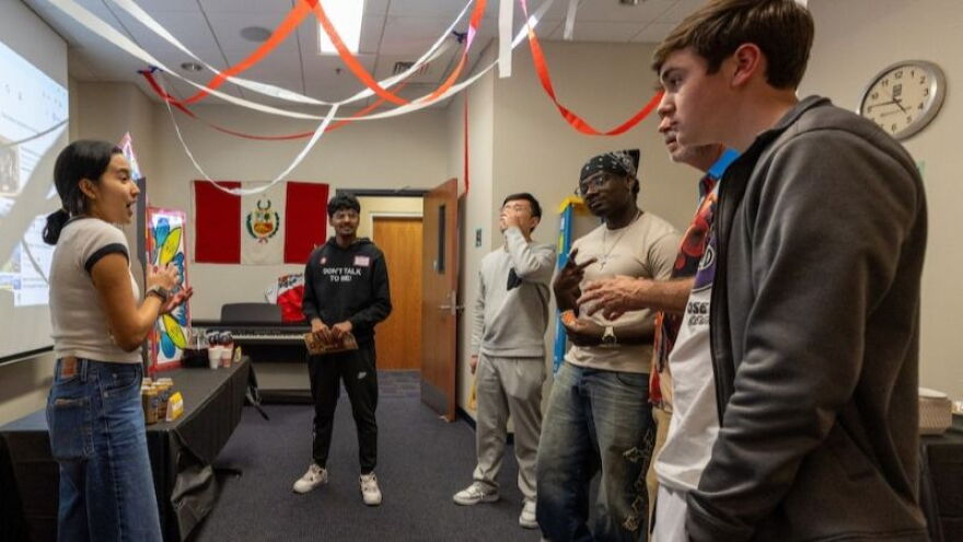 A group of students gathered during the Tour of the Globe event in 2025