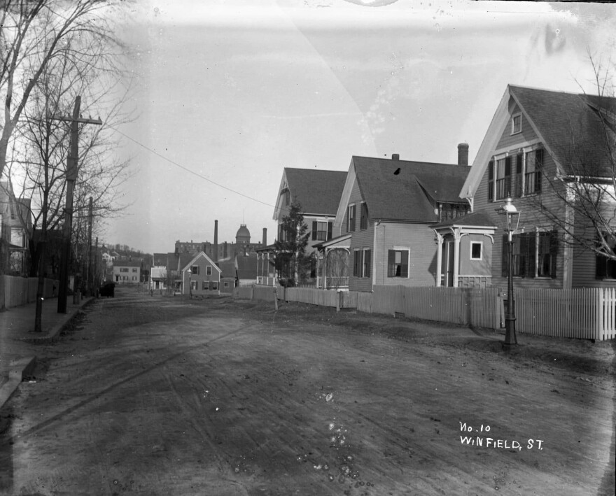 William Bullard's photograph of the wooden houses lining Winfield Street in Worcester before they were eventually torn down. (Courtesy Frank Morrill)