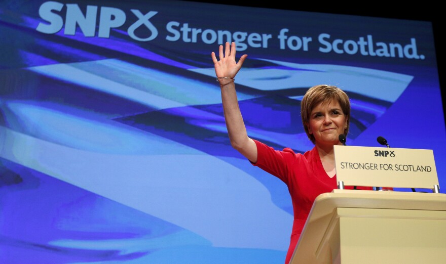 Nicola Sturgeon, Scotland's first minister and leader of the Scottish National Party (SNP), delivers a speech in Glasgow, Scotland, on March 28. After its loss at the polls last year on the issue of Scottish independence, the party has quadrupled its membership and is on the ascendant.