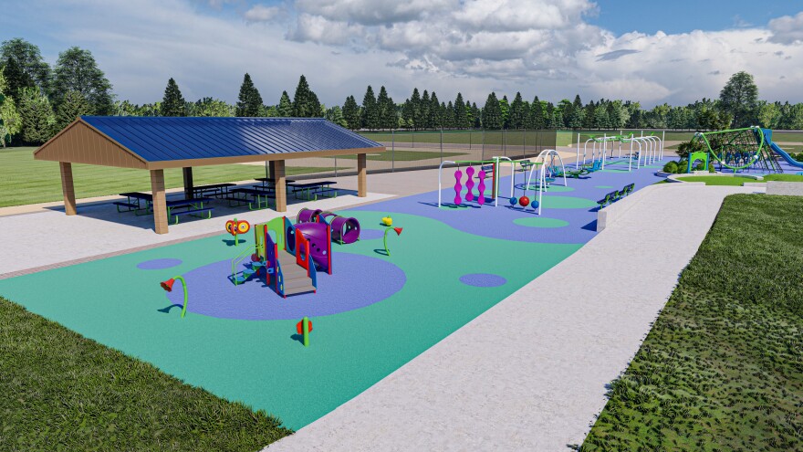 A rendering of the playground at Moss Universal Park from the Ability Center.