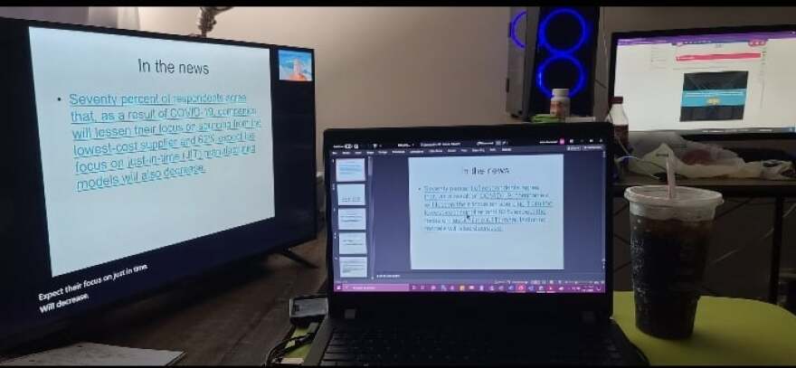 Swimmer says Haskell gave some students grants to help purchase electronics or pay for internet services. This is her setup at home she uses for her studies.