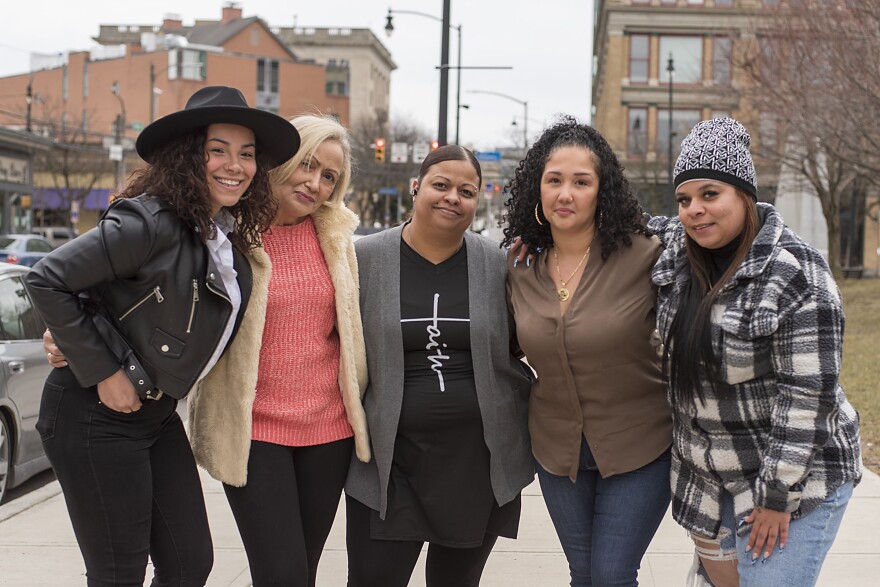 Founding members of Giving Back to the Community in downtown Scranton. From left: Sabrina Guzman, of Moosic; Elizabeth Rodriguez, of Scranton; Jennifer Alvarez, of Scranton; Lisette Miranda, of Scranton; Iesha Gray, of Hazleton.