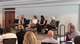 Janie McNabb, Kelsey Fox, Gretchen Overbeek and Madison Partak discussing how to engage with a remote work environment at Traverse Connect's Economic Strategy Session on June 17, 2026.