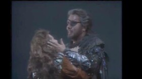 Wotan (James Morris) with Brünnhilde (Hildegard behrens) in the Metropolitan Opera's classic production of Wagner's "Die Walküre" 