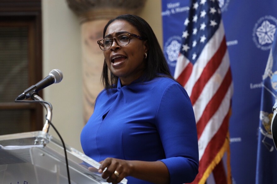 Mayor Lovely Warren addresses reporters during a City Hall news conference on Sept. 3.