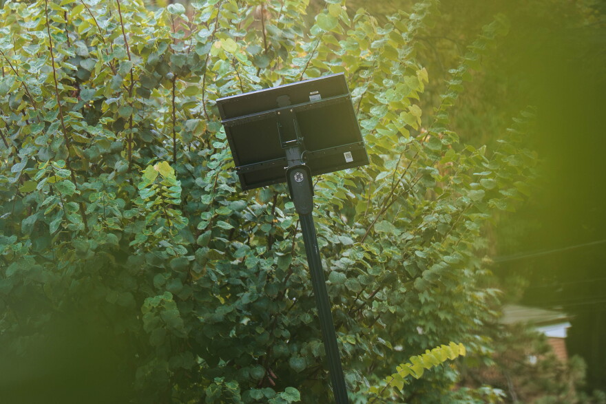 A Flock camera, an automated license plate reader, stands at Shelley Welsch Park on Thursday in University City. St. Louis-area residents have denounced the technology as over-the-top surveillance that has jeopardized their safety.