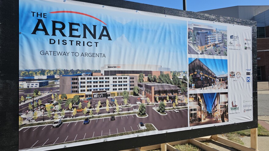 Renderings of the Arena District in Argenta were posted at the groundbreaking ceremony