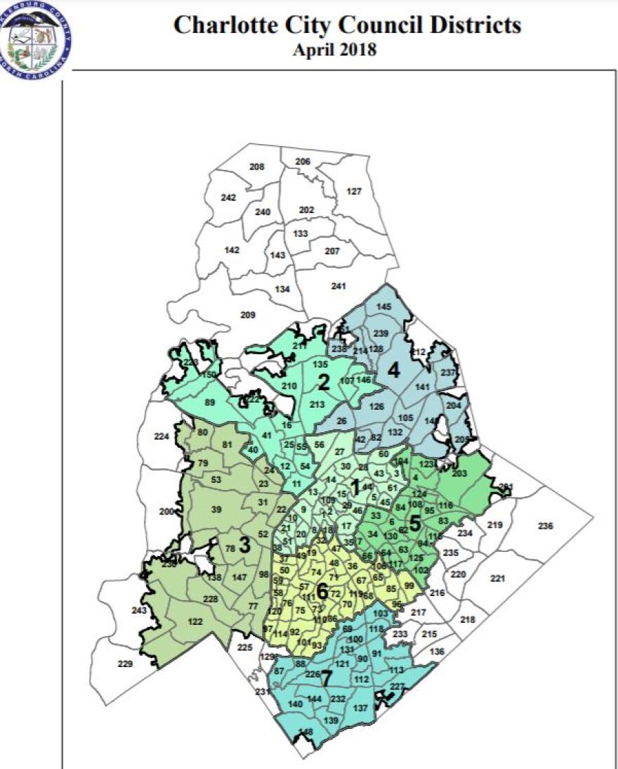  Charlotte City Council district seats 1, 5 and 6 have too few people. They need to grow in size.