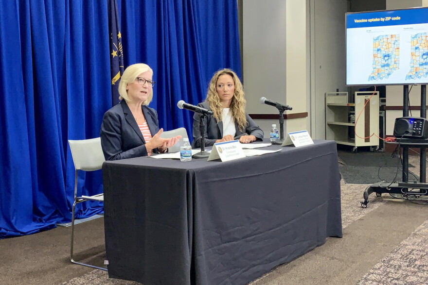 State Health Commissioner Dr. Kris Box, left, said there have been recent outbreaks of COVID-19 associated with the delta variant in four nursing homes, causing at least seven deaths.