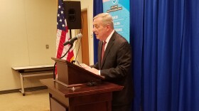 U.S. Senator Dick Durbin (D-Illinois talking about legislation to increase federal research dollars at a news conference at the University of Illinois.