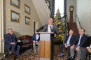 Kentucky Senate President Robert Stivers (at podium) spoke to reporters ahead of the annual planning retreat of the Republican supermajority caucus in Bardstown on Dec. 3, 2025.