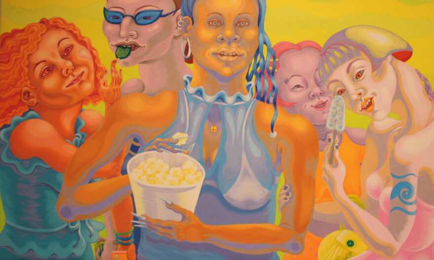 Ana Albertina Delgado painting in 'Crossed Strands' exhibition.