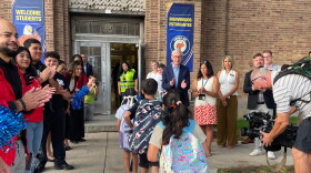 Gov. Tony Evers attends the first day of school on Sept. 1, 2026 at Pulaski High School in Milwaukee.