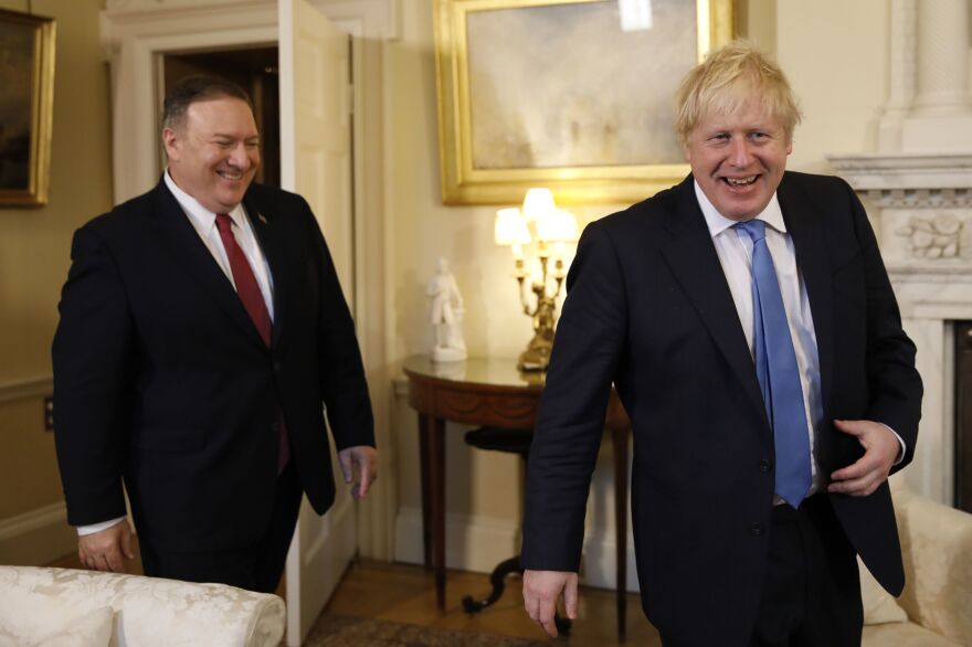 Secretary of State Mike Pompeo (left) meets with British Prime Minister Boris Johnson at Downing Street in London on Thursday.