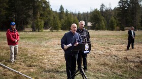 Gov. Jerry Brown announced mandatory statewide water restrictions at the site of a manual snow survey on April 1, in Phillips, Calif. The recorded level was zero, the lowest in recorded history for California.
