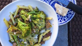 Kathy's sauteed broccoli with Italian sausage and penne. (Jesse Costa/WBUR)