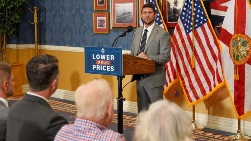 Florida Attorney General James Uthmeier speaking at a press conference on Thursday, Aug. 27, 2026.
