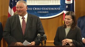 Speaker Larry Householder (R-Glenford) and Assistant Minority Leader Kristin Boggs announce the latest round of priority legislation.