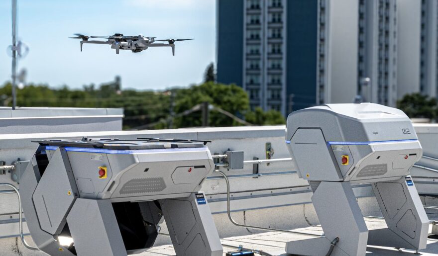 Done flying near docking stations on a rooftop.