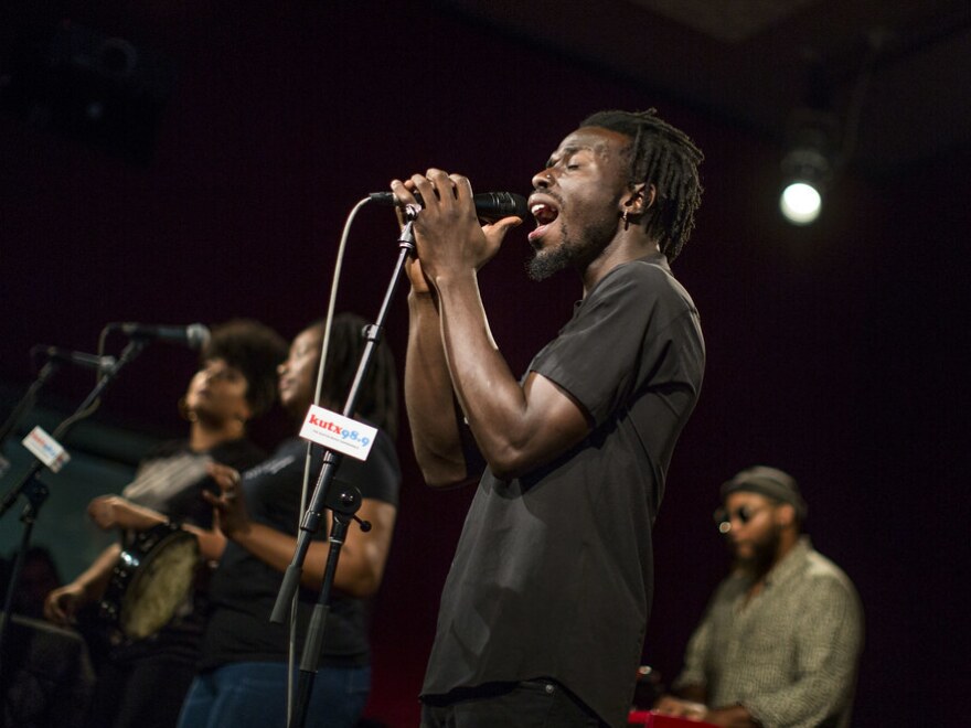 Eric Burton of Black Pumas performs in Studio 1A.