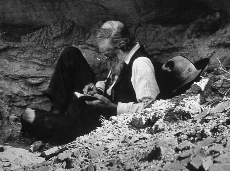 Naturalist John Muir in the Petrified Forest in eastern Arizona in 1905.