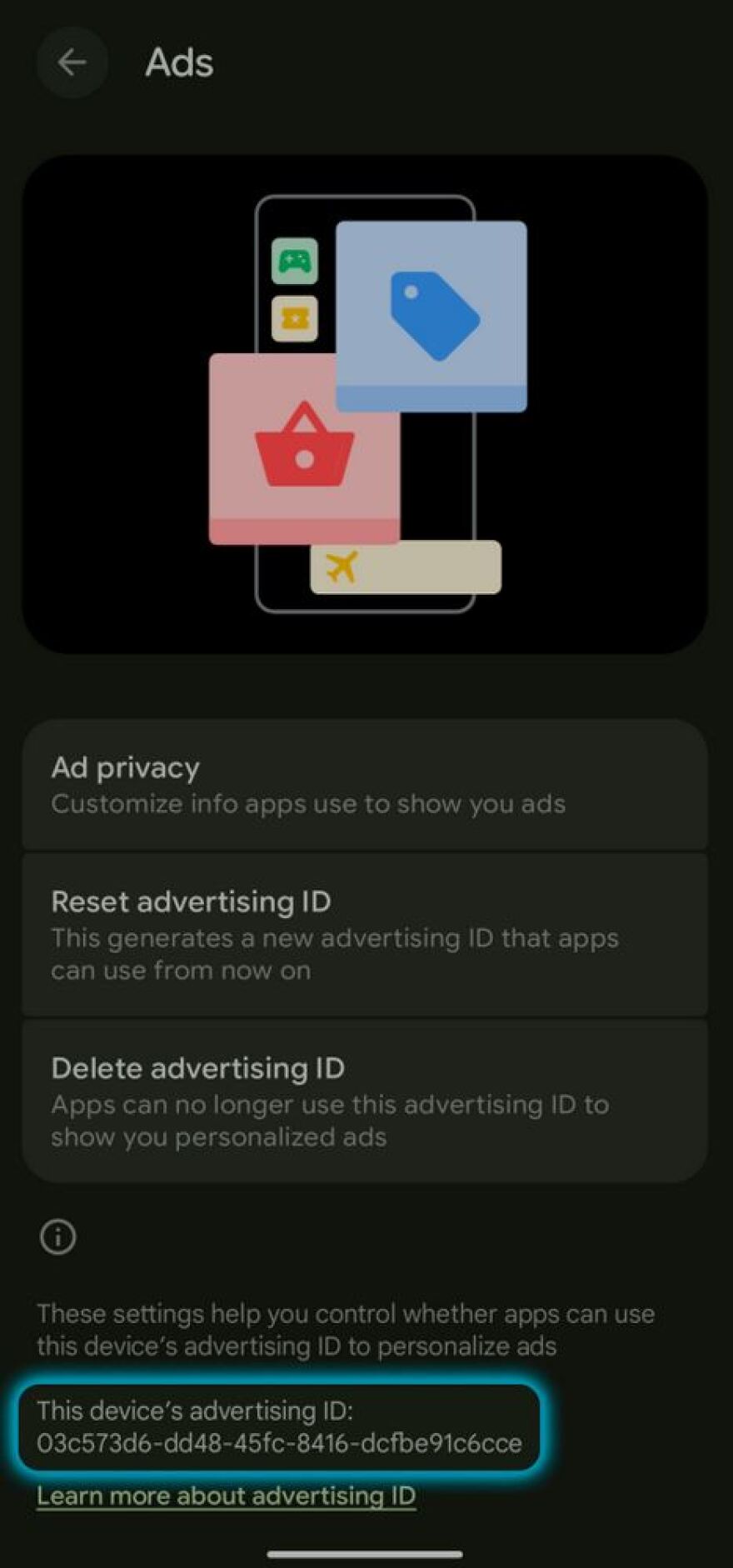 Finding the mobile advertising ID on Android.