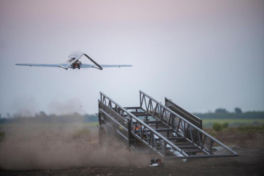 A Ukrainian "Chaklun" long-range strike drone takes off from a mobile launcher during an operational launch targeting Russian military installations in Crimea, from an undisclosed location in Ukraine on Thursday, Aug. 6, 2026. (Dan Bashakov/AP)