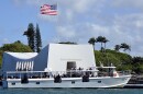 Ferry boats using clean fuel technology shuttle passengers between the Pearl Harbor Visitors Center and the USS Arizona Memorial.