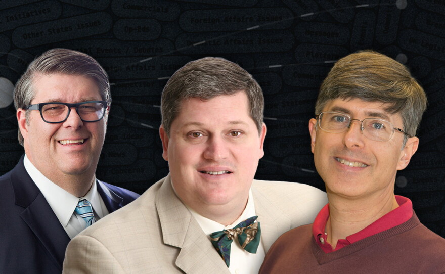 From left to right: Pollsters Pat McFerron and Bill Shapard, and computer science professor at Stony Brook University, Steven Skiena. This visual was created using screenshots of Foundry DST's website and photos provided by the sources depicted.