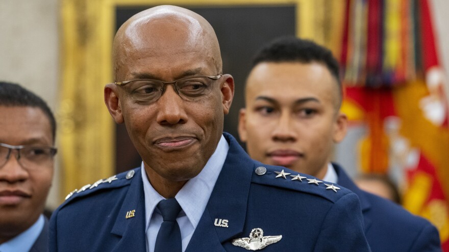 Gen. Charles Q. Brown Jr. smiles at a White House swearing-in ceremony for the post of chief of staff of the Air Force.