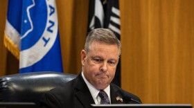 Tarrant County Judge Tim O’Hare at the Tarrant County Commissioners Court meeting Feb. 10, 2026, in Fort Worth.