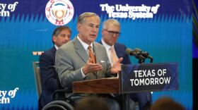 Gov. Greg Abbott speaks at a news conference announcing plans for two new hospitals on the UT Austin campus, including MD Anderson Cancer Center.<br/>