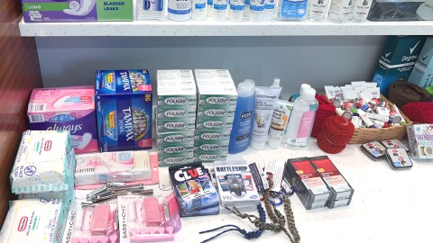 Toiletries donated at the Old National downtown Evansville branch.