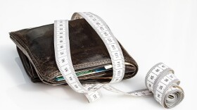 Stock image of a wallet and measuring tape