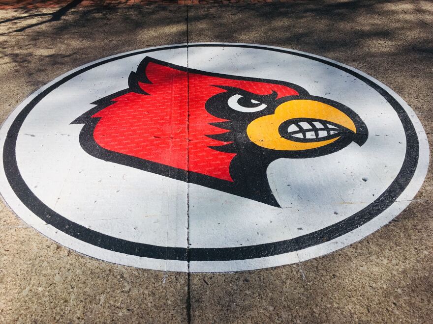 The Cardinal Bird mascot logo on the UofL campus. 