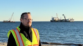 Vineyard Wind CEO Klaus Moeller during a January 2023 tour of onshore operations at Craigville Beach in Barnstable.
