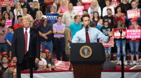 Josh Hawley addresses the crowd at President Trump's rally in Springfield.