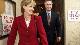 Lori McClintock, the wife of U.S. Rep. Tom McClintock (R-Calif.), died in December after ingesting white mulberry leaf. In this fall 2003 photo, the couple are shown after casting ballots in Newbury Park, California.