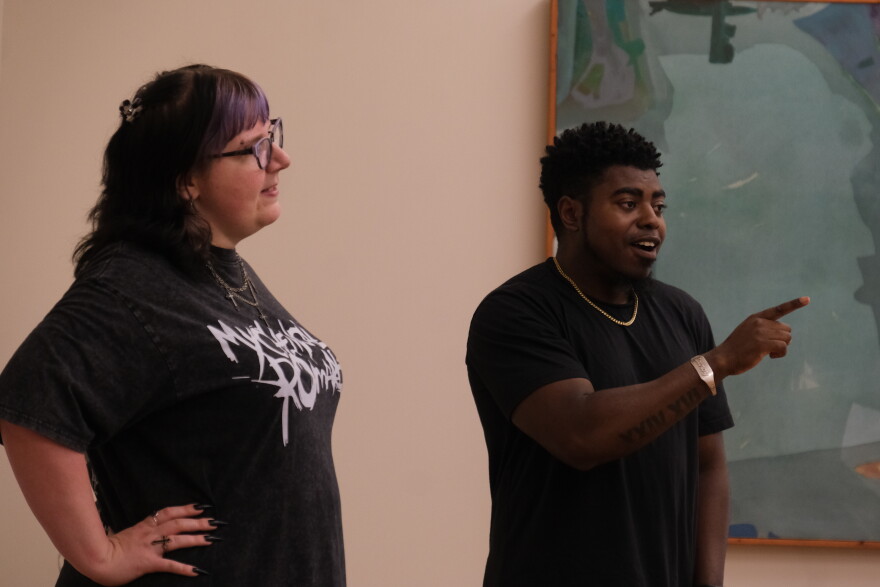 Lacroy Nixon and Breeanna Dobson at a poetry workshop in Hampton.
