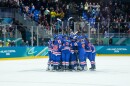 U.S. players celebrate after a semifinal match of women's ice hockey between the United States and Sweden at the 2026 Winter Olympics, in Milan, Italy, Monday, Feb. 16, 2026. (AP Photo/Petr David Josek)