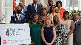Community leaders working with Enterprising Black Orlando outline a plan to assess the economic environment for Black-led organizations. Photo: Brendan Byrne / WMFE 