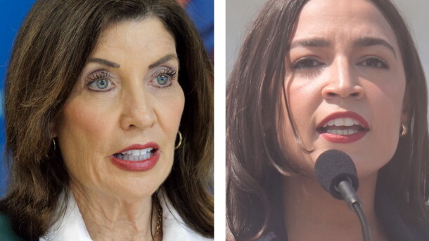 Gov. Kathy Hochul, left, and U.S. Rep. Alexandria Ocasio-Cortez.