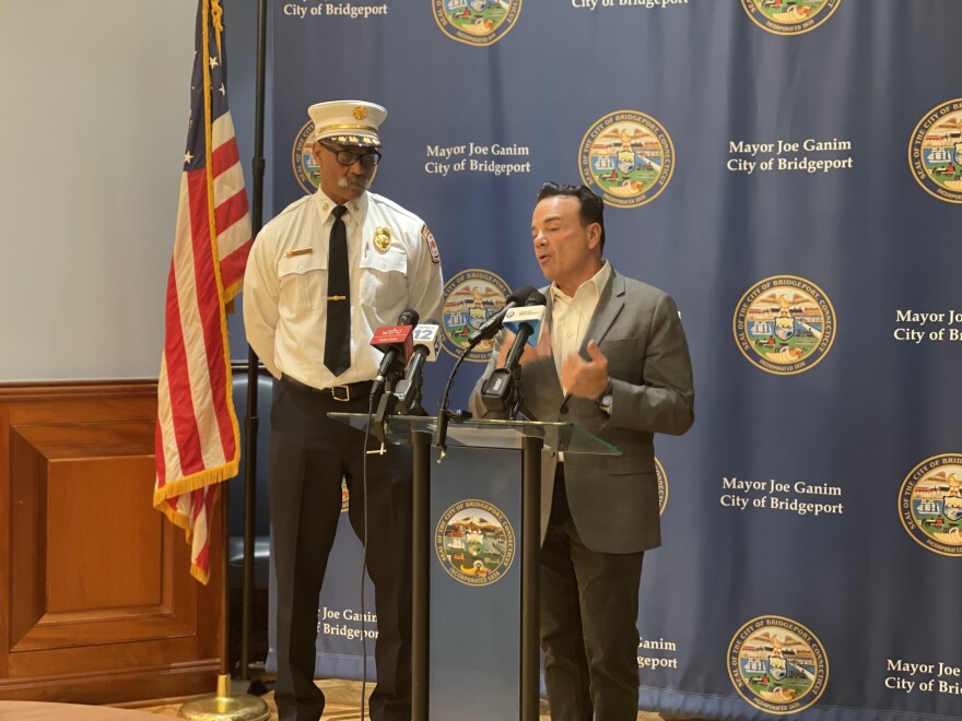 Bridgeport Mayor Joe Ganim (right) and acting Fire Chief Lance Edwards