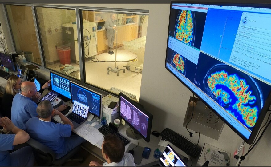West Virginia University Rockefeller Neuroscience Institute in the MRI suite’s control area.<br/>