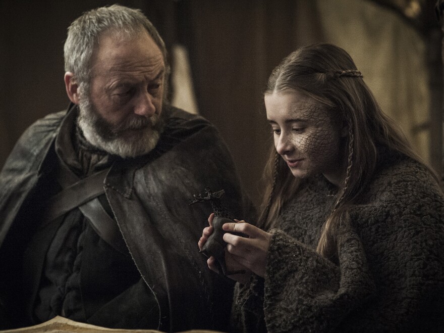 Davos Seaworth (Liam Cunningham) and Princess Shireen Baratheon (Kerry Ingram).