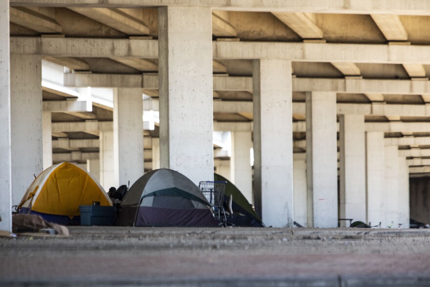 An encampment of people experiencing homelessness in North Austin during the coronavirus pandemic. 