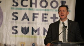 Louisiana Superintendent of Education Cade Brumley speaking at the state's school safety summit in June 2023.